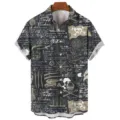 Men's casual short sleeve shirt featuring digital print pirate map and nautical motifs. - S / Tops / HJ-DL027