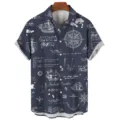 Men's short sleeve casual shirt with nautical print design in deep blue color summer wear - S / Tops / HJ-DL033