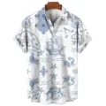 Men's casual short sleeve button-up shirt featuring vintage nautical map and ship print. - S / Tops / HJ-DL028