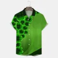 Men's green short sleeve casual shirt with digital clover print pattern for summer. - S / HJ-DL021