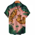 Men's tropical tiger print short sleeve casual button down summer resort vacation shirt. - S / HJ-DL020