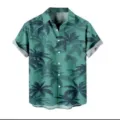 Men's short sleeve casual Hawaiian shirt featuring an allover green palm tree tropical print. - S / Tops / HJ-DL035