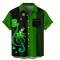 Men's short sleeve casual shirt with black and green color block and festive Irish clover print. - S / Tops / HJ-DL034