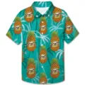 Camisa de verano para ninos de manga corta con solapa y estampado de perezoso y piña 3D. - 6XS / Tops / Estampado de perezoso y piña