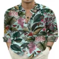 Men's casual long sleeve shirt with vintage botanical floral 3D print for street fashion. - XS / Tops / Botanical Floral (OFS-91)