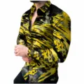 Men's long sleeve button up shirt featuring a striking yellow black 3d abstract print style. - XS / Tops / HJ14