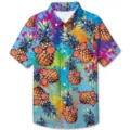Camisa de verano para ninos manga corta estampado de pina 3d solapa casual detalle - 6XS / Tops / Estampado de piña con salpicaduras de pintura