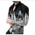 Detail of mens long sleeve lapel shirt with unique spiderweb 3d print pattern style. - HJ17