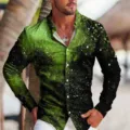 Men's long sleeve button up shirt 3D digital print green gradient casual top stylish - Stary Green (OFS-96)
