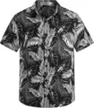 Camisa hawaiana de manga corta para niño con estampado de hojas tropicales en blanco y negro. - 3XS / Tops / Estampado de Hojas de Plantas en Blanco y Negro