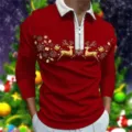 Herren Weihnachten Langarm Polo Shirt Casual Gold Rentier Druck Golf Oberteil Herbst - S / Oberteile / Rot Rentier Stil (CXLLPS-101(11))