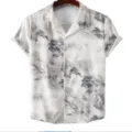 Men's short sleeve Chinese landscape ink print shirt, casual button-down cardigan top. - S / a002