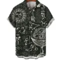 Men vintage celestial print short sleeve shirt casual Hawaiian summer fashion button top. - S / Black