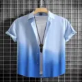 Men's short sleeve gradient shirt summer casual button down shirt top with inner tee. - HJA007