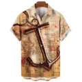Men's short sleeve Hawaiian shirt featuring vintage map and anchor 3D digital print casual summer top - S / Maritime Map