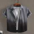 Men Gradient Short Sleeve Shirt Summer Casual Button Down Shirt with White Tee Outfit - HJA010