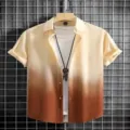 Men short sleeve gradient shirt casual summer button down shirt cardigan top fashion menswear - HJA008