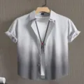 Men's stylish gradient short sleeve button-up shirt with white inner tee, casual wear - HJA011