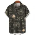 Men's casual short sleeve Hawaiian shirt with retro coffee print, dark coffee variant - S / Tops / Coffee