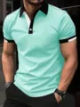 Men's casual short sleeve polo shirt in light green with contrast collar and cuffs. - S / G32P425