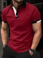 Men's casual short-sleeve polo shirt with stylish color-block lapel design in red and black. - S / G32P427