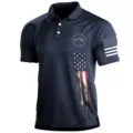 Men's tactical short sleeve polo shirt dark blue casual patriotic 1776 outdoor sports top - 3XL / Tops / Navy Blue (HJ-1225-J22)