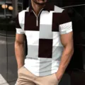 Men's short sleeve polo shirt featuring geometric block print and a half zipper design. - S / XT-8815