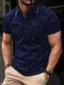 Men's short sleeve polo shirt in dark blue with chic geometric print, casual style. - S / Tops / G32P454