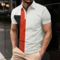 Men's Short Sleeve Half-Zip Polo Shirt Casual 3D Colorblock Print Summer Casual Tee - S / Tops / XT-8820