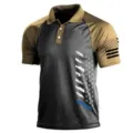 Men's tactical polo shirt short sleeve khaki grey US flag pattern casual outdoor top. - 3XL / Tops / Khaki/Dark Gray (HJ-1225-J35)
