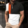 Men's colorblock short sleeve polo shirt with half zipper, casual summer slim fit top apparel. - S / Tops / XT-8821