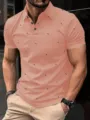 Men's casual short sleeve polo shirt with geometric print peach pink color variant. - S / Tops / G32P456