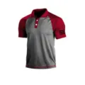 Men's tactical short sleeve polo shirt, grey and red color block design, casual outdoor top. - 3XL / Tops / Red/Gray (HJ-1225-J41)