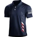 Men's Outdoor Tactical Polo Shirt US Flag Print Short Sleeve Athletic Navy Blue Top SKU - 3XL / Tops / Navy Blue (HJ-1225-J44)
