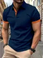 Men's stylish contrast short sleeve polo shirt dark blue casual summer top daily wear - S / G32P406