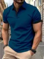 Men's casual solid blue short sleeve polo shirt with contrast collar and cuffs stylish. - S / G32P407