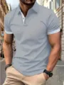 Men's short sleeve casual polo shirt in light grey with contrast white collar and cuffs. - S / G32P408