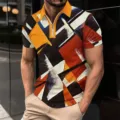 Mens short sleeve polo shirt casual 3d digital print zipper lapel summer streetwear top - S / Tops / XT8826