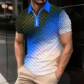 Men's 3D Print Short Sleeve Polo Shirt Casual Half Zip Turn Down Collar Summer Top - S / Tops / XT8830