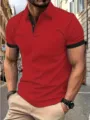 Men's red short-sleeve polo shirt with black contrast trim, casual slim fit variant. - S / Tops / G32P414