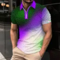 Men's 3D halftone print short sleeve polo shirt casual zipper lapel summer top fashion - S / XT8833