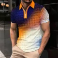 Fashionable Mens Short Sleeve Polo Shirt 3D Halftone Print Casual Summer Top Wear - S / Tops / XT8834