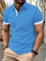 Men's short sleeve polo shirt casual contrast color top summer stylish slim fit light blue tee - S / Tops / G32P419