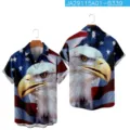 Men 3D American Flag Eagle Print Casual Short Sleeve Shirt Summer Fashion Button - 3XL / Tops / Eagle On Blue (HJ-DL1020)