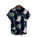 Halloween hawaiian shirt for men short sleeve 3d printed spooky pumpkin ghost button down tops. - HJCS-2340