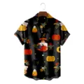 Halloween 3D print short sleeve Hawaiian beach shirt detail view, festive pumpkin pattern. - HJCS-2342
