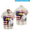Men's Casual 3D Digital Print Short Sleeve Shirt American Eagle Flag Design Tops - 3XL / Tops / Double Eagle (HJ-DL1019)