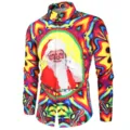 Close-up view of the vibrant 3D Santa Claus print and colorful abstract pattern long sleeve shirt. - 3XL / Tops / Colorful Abstract Christmas Print (HJ_230711G)