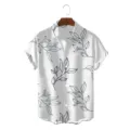 Men's casual Hawaiian short sleeve shirt with blue botanical leaf print, loose fit and collar. - CSZW-2027 / S