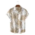 Men casual botanical print hawaiian short sleeve shirt loose summer button down top - CSZW-2028 / S